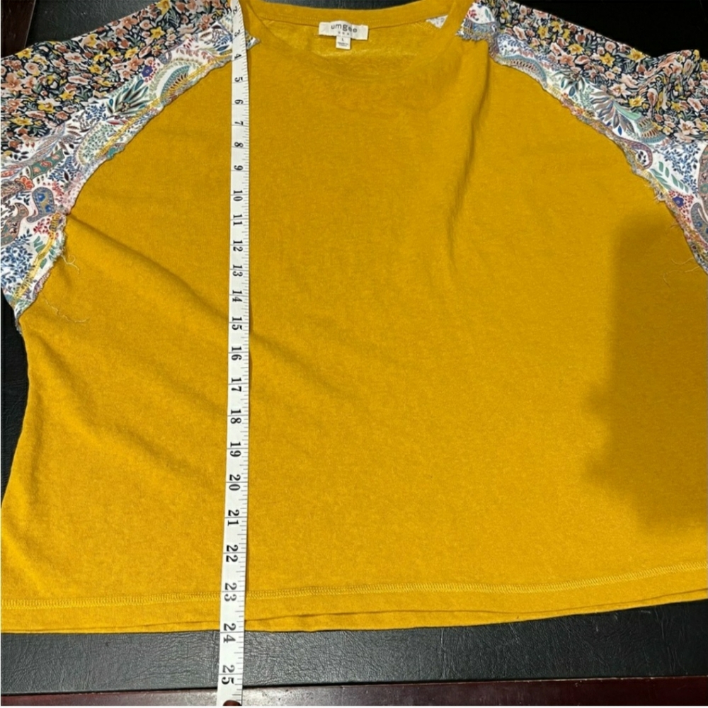 Umgee (EUC) Boho Mustard Floral Sleeves Top Size L - Picture 3 of 8